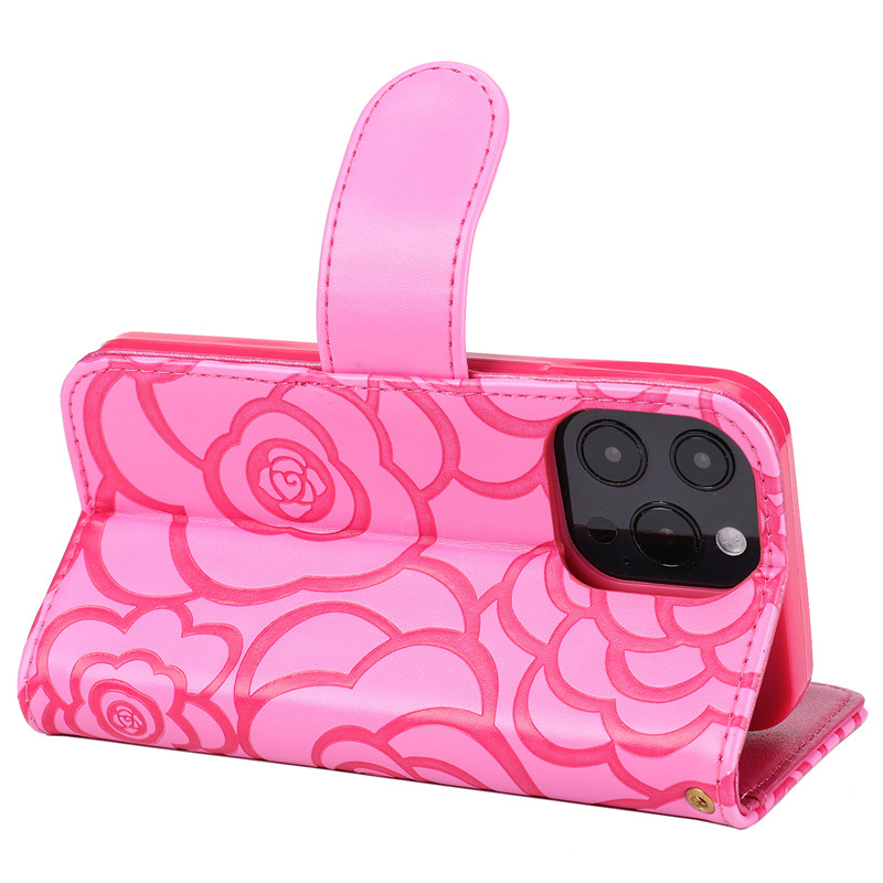 Camellia Flower Wallet Phone Case Combining Shock Resistance, Kickstand Functionality